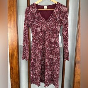 VTG Black Faux Wrap Long Sleeve Midi Dress Floral Medium Phoebe Buffay Y2K 90s